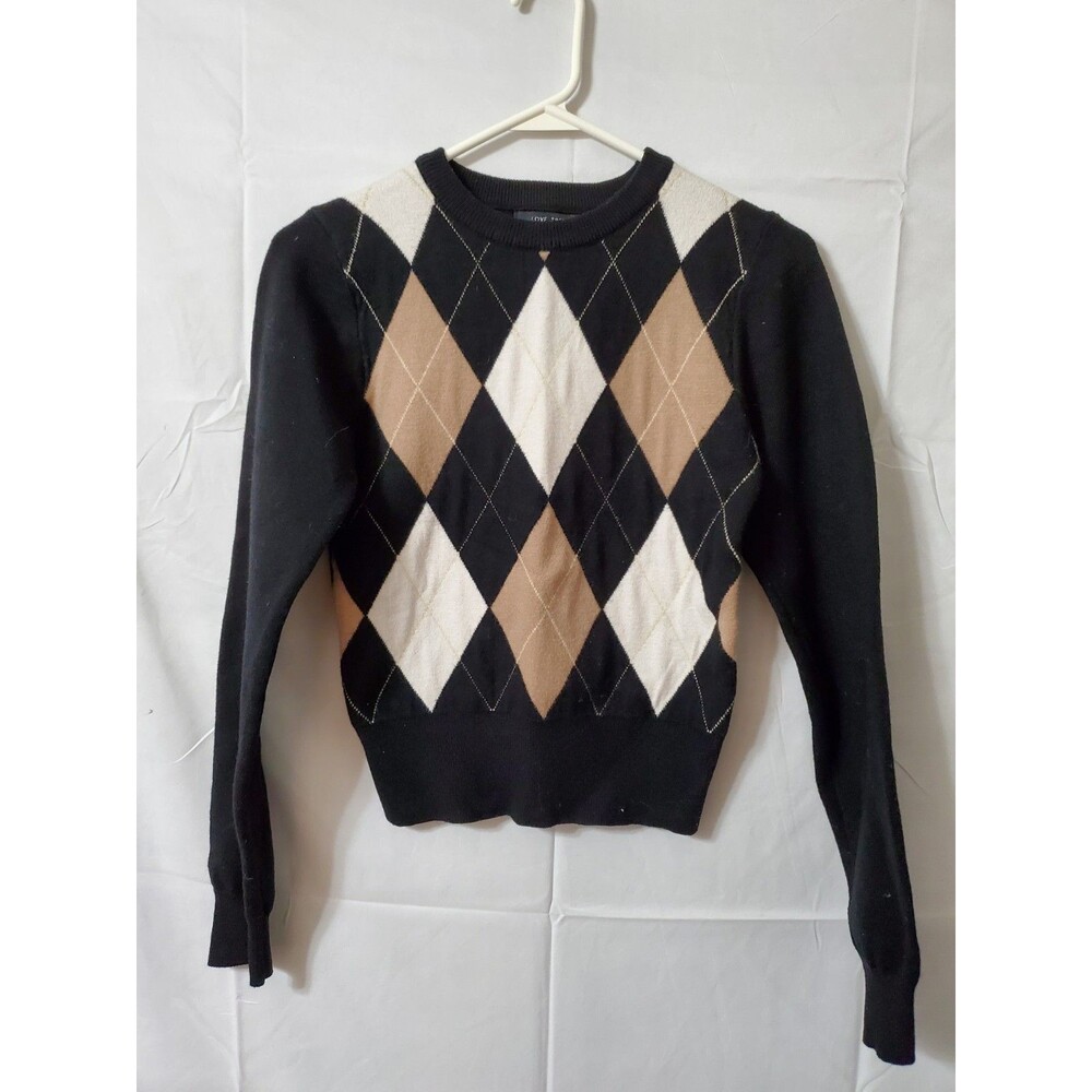 Love Tree Argyle Sweater Women's Youth Size Medium Black Pullover